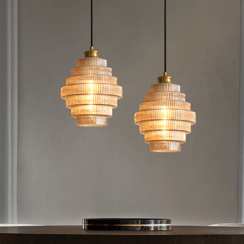 Karen Vintage Tiered Striped Stained Glass Pendant Light