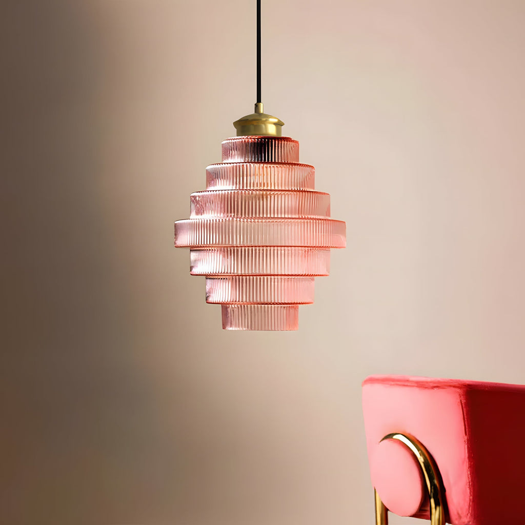Karen Vintage Tiered Striped Stained Glass Pendant Light
