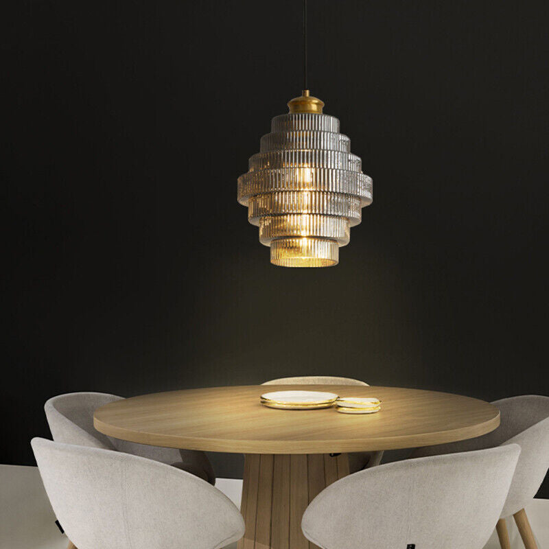 Karen Vintage Tiered Striped Stained Glass Pendant Light
